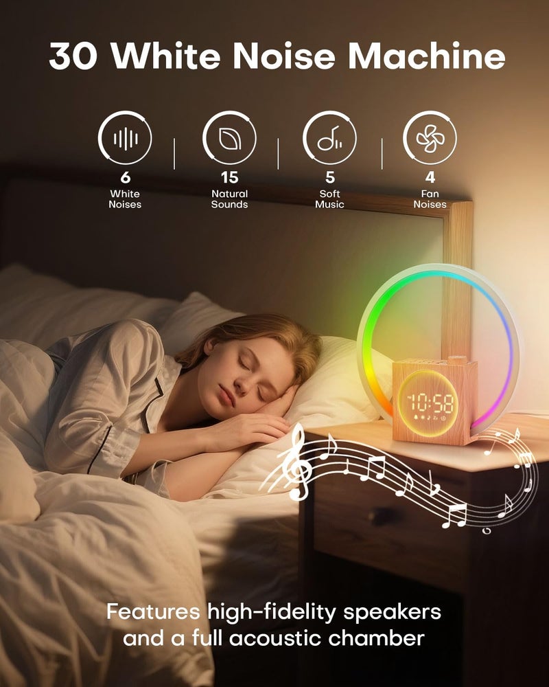 Zelaclock Sunrise Alarm Clock, White Noise Sound Machine, Alarm Clocks for Bedrooms with 12 Color Ambient Nightlight, White Noise Machine with 30 Soothing Sounds, Gifts for Adults, Kids, Couples and Friends - Image 4