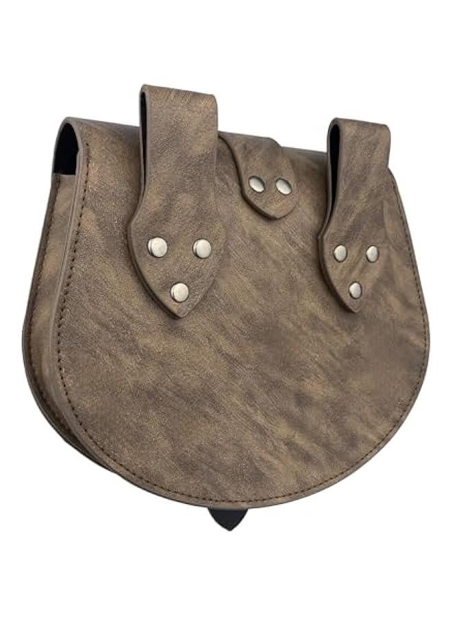 Viking Embossed Langskip Belt Pouch, Medieval Faux Leather Flap Saddle Side Bag Purses, Retro Portable Belt Bag (Brown A) - Image 3