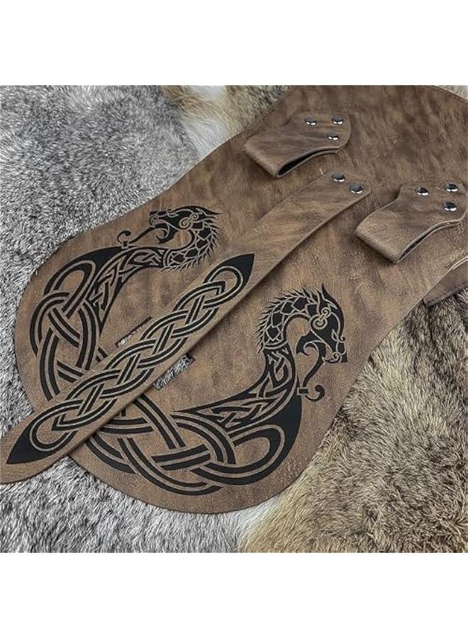 Viking Embossed Langskip Belt Pouch, Medieval Faux Leather Flap Saddle Side Bag Purses, Retro Portable Belt Bag (Brown A) - Image 4