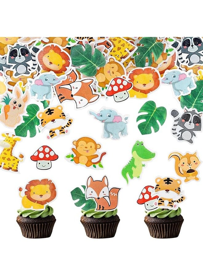 60Pcs Edible Wafer Paper Wildlife Theme Cake Decoration, 12 Different Animal Pattern Cakes Decorations, Jungle Safari Themed Party Baby Shower or Birthday Party, Sugar-Free Birthday Party Supplies  - Image 1
