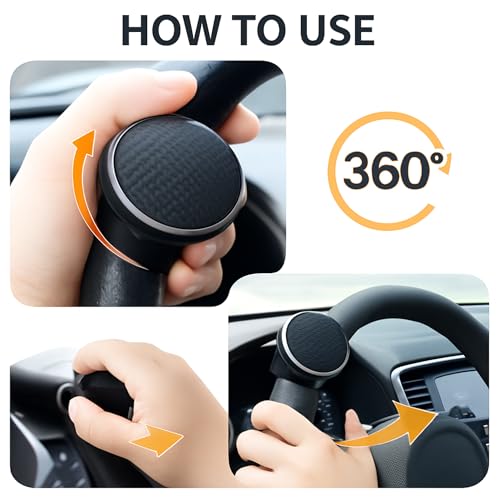 SARTE Universal Car Steering Wheel Power Knob 360 Degree Rotation Control Spinner Ball Handle with Diamond Texture Design Non Slip ABS Material for Cars Trucks Tractors Black - Image 4