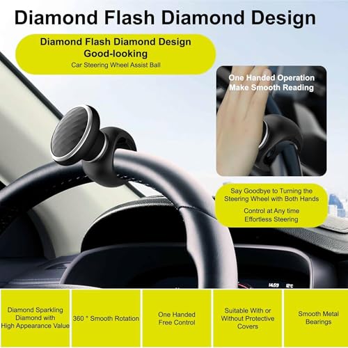 SARTE Universal Car Steering Wheel Power Knob 360 Degree Rotation Control Spinner Ball Handle with Diamond Texture Design Non Slip ABS Material for Cars Trucks Tractors Black - Image 2