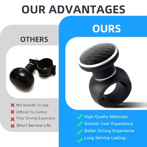 SARTE Universal Car Steering Wheel Power Knob 360 Degree Rotation Control Spinner Ball Handle with Diamond Texture Design Non Slip ABS Material for Cars Trucks Tractors Black - Image 3
