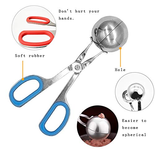 QMET Meatball Maker, 2 PCS None-Stick Meatball Maker with Detachable Anti-Slip Handles, Stainless Steel Meat Baller Tongs, Cake Pop Roller, Ice Tongs, Cookie Dough Scoop for Kitchen (1.38"&1.78") - Image 2