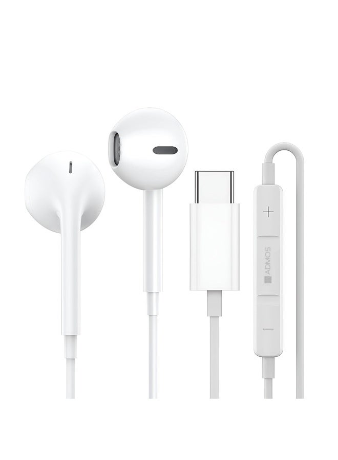 ADMOS Type-C Wired Earphones – Stereo In-Ear Headphones with Mic, HD Sound, Noise Isolation, Deep Bass, Built-in DAC Chip, 1.2M Durable TPE Cable, Compatible with Type-C Smartphones, Tablets & Laptops - ADHF894 - Image 1
