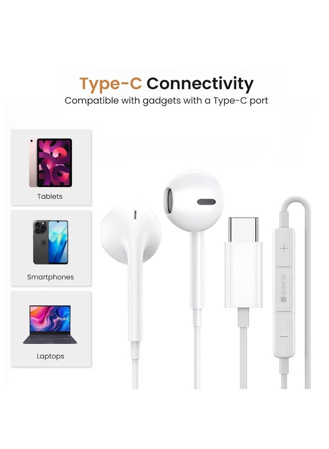 ADMOS Type-C Wired Earphones – Stereo In-Ear Headphones with Mic, HD Sound, Noise Isolation, Deep Bass, Built-in DAC Chip, 1.2M Durable TPE Cable, Compatible with Type-C Smartphones, Tablets & Laptops - ADHF894 - Image 5