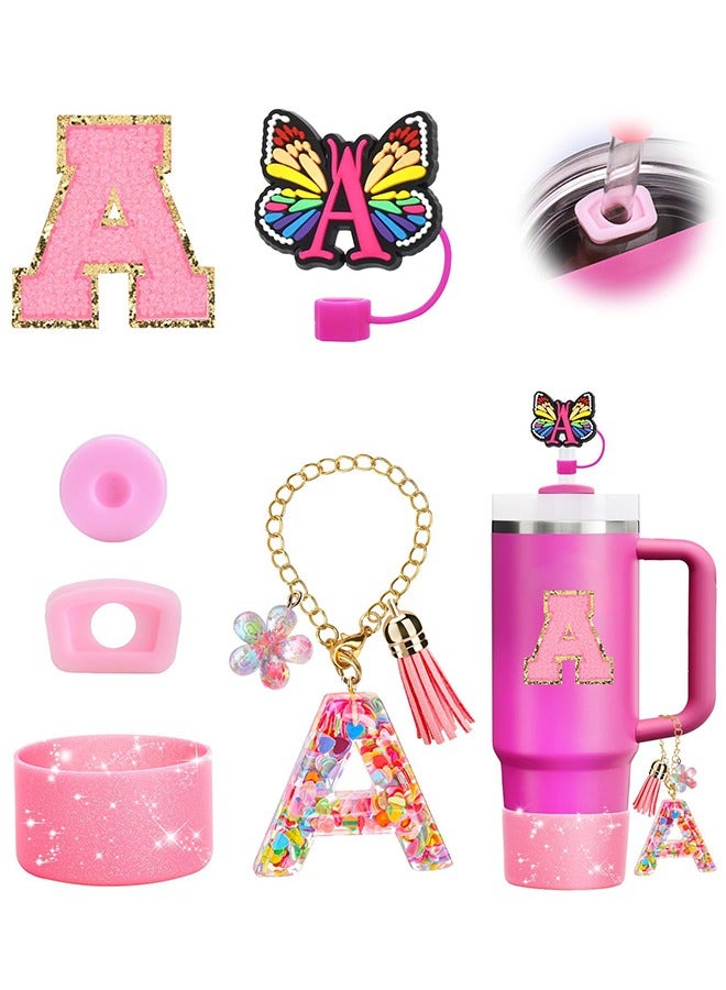Cup Accessories for 30oz 40oz,  Decorations for Cup, Including Silicone Straw Cover Cap and Boot, Spill Proof Stopper, Handle Charm, Sticker (6PCS) (A) - Image 1