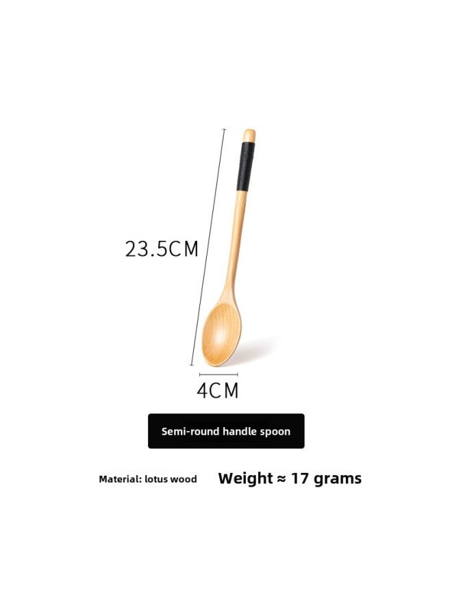 Solid Wood Spoon And Chopsticks Set Two-piece Japanese Style Wooden Chopsticks Travel Tableware Household Portable Nanmu Spoon And Chopsticks Set Lotus-Specifications:23.5 Log Color Wrapped Black Line Spoon  - Image 1