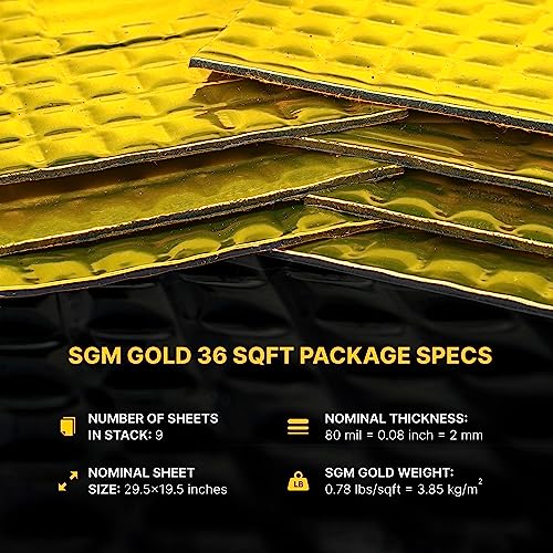SGM Gold 80 mil (2mm) 36 sqft (3.4 sqm) Car Sound Deadening Mat, Automotive Sound Deadener, Self Adhesive Butyl Car Sound Deadening Material, Audio Noise Insulation and Dampening Sheets - Image 4