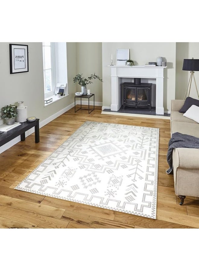 Rectangular Carpet Ultra Soft Area Carpets For Bed Room Living Room And Dining Room Anti-Slip Floor Carpets Easy To Clean. 150 X 220 Cm 4.9 X 7.2 Ft Cream
