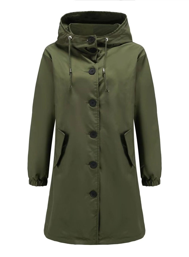 Loquat Autumn Winter Women's Hooded Windbreaker Casual Long Coat  - Image 1