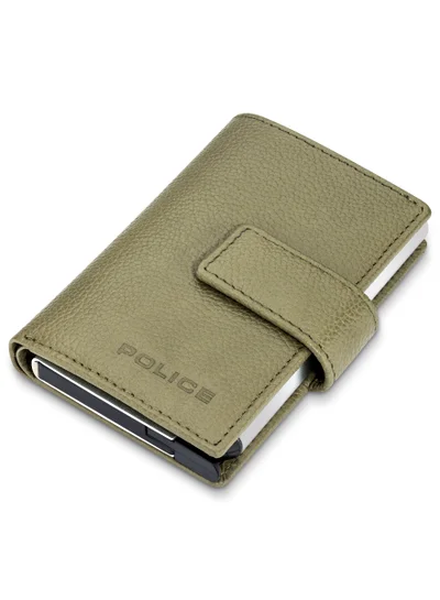 POLICE Boumous Leather & Alloy Men's Automatic Card Case, RFID Safe - PELGD2206910