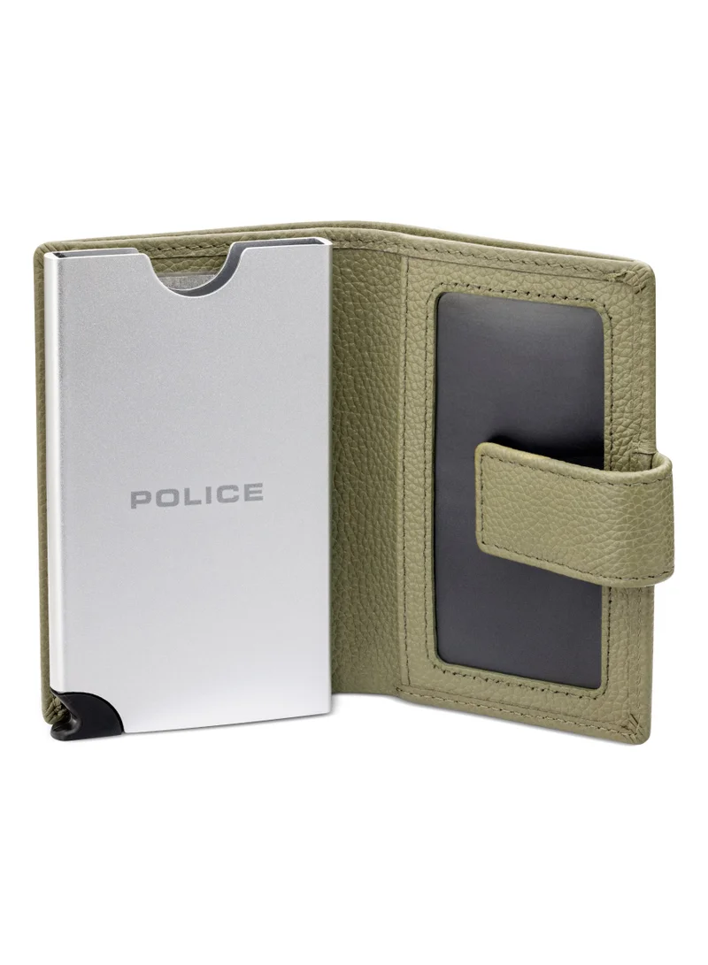 POLICE Boumous Leather & Alloy Men's Automatic Card Case, RFID Safe - PELGD2206910