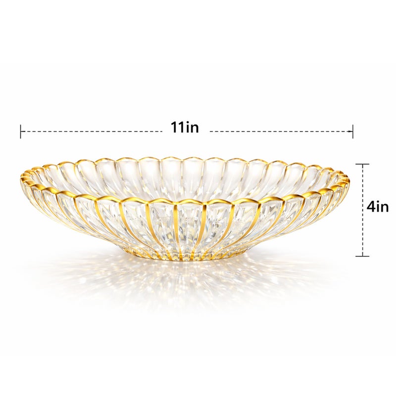 Yiyiring Gold Large Decorative Bowl 12'' Hand-painted Ruffle Decorative Bowl Glass Fruit Bowls Crystal Key Bowls Modern for Counter Home Decoration Table Centerpiece Kitchen Dining Room(Flat) - Image 3