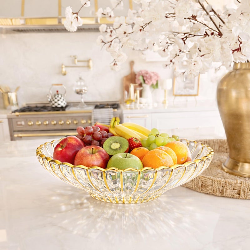 Yiyiring Gold Large Decorative Bowl 12'' Hand-painted Ruffle Decorative Bowl Glass Fruit Bowls Crystal Key Bowls Modern for Counter Home Decoration Table Centerpiece Kitchen Dining Room(Flat) - Image 4