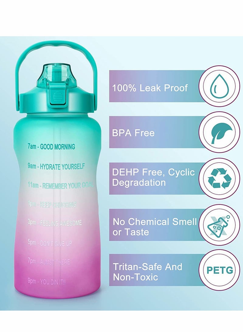 Large Motivational Water Bottle with Straw and Time Marker, 64 Oz Sports Half Gallon Container