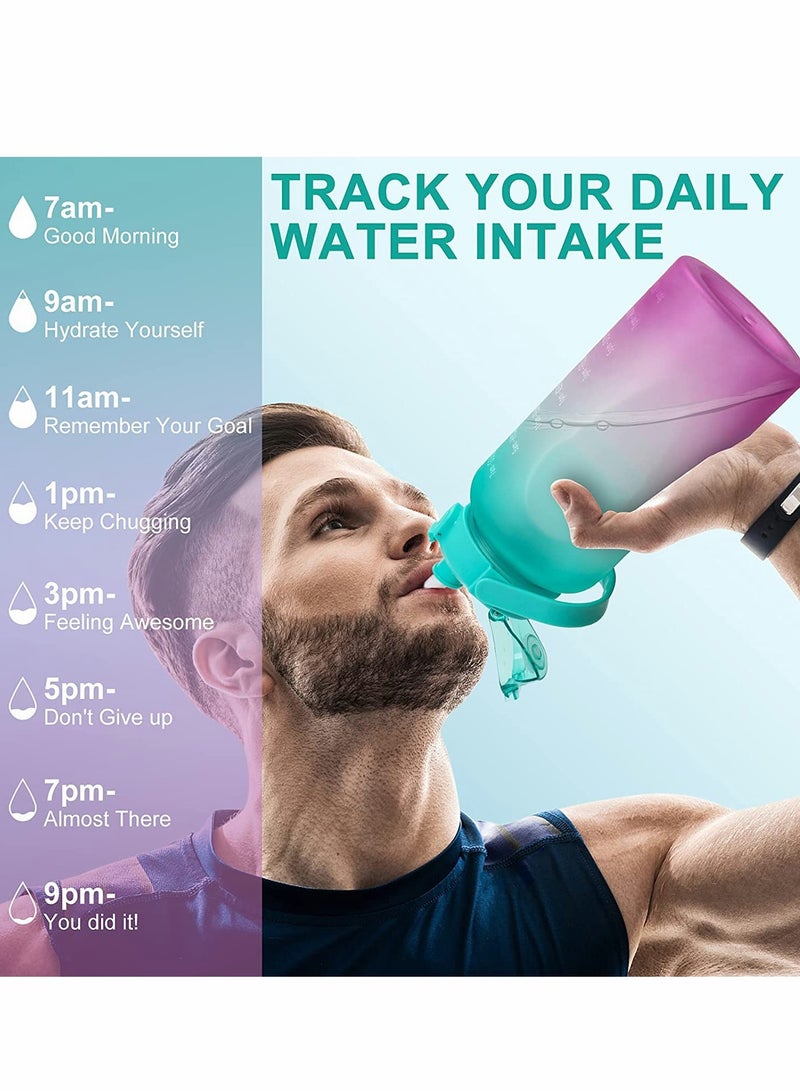 Large Motivational Water Bottle with Straw and Time Marker, 64 Oz Sports Half Gallon Container
