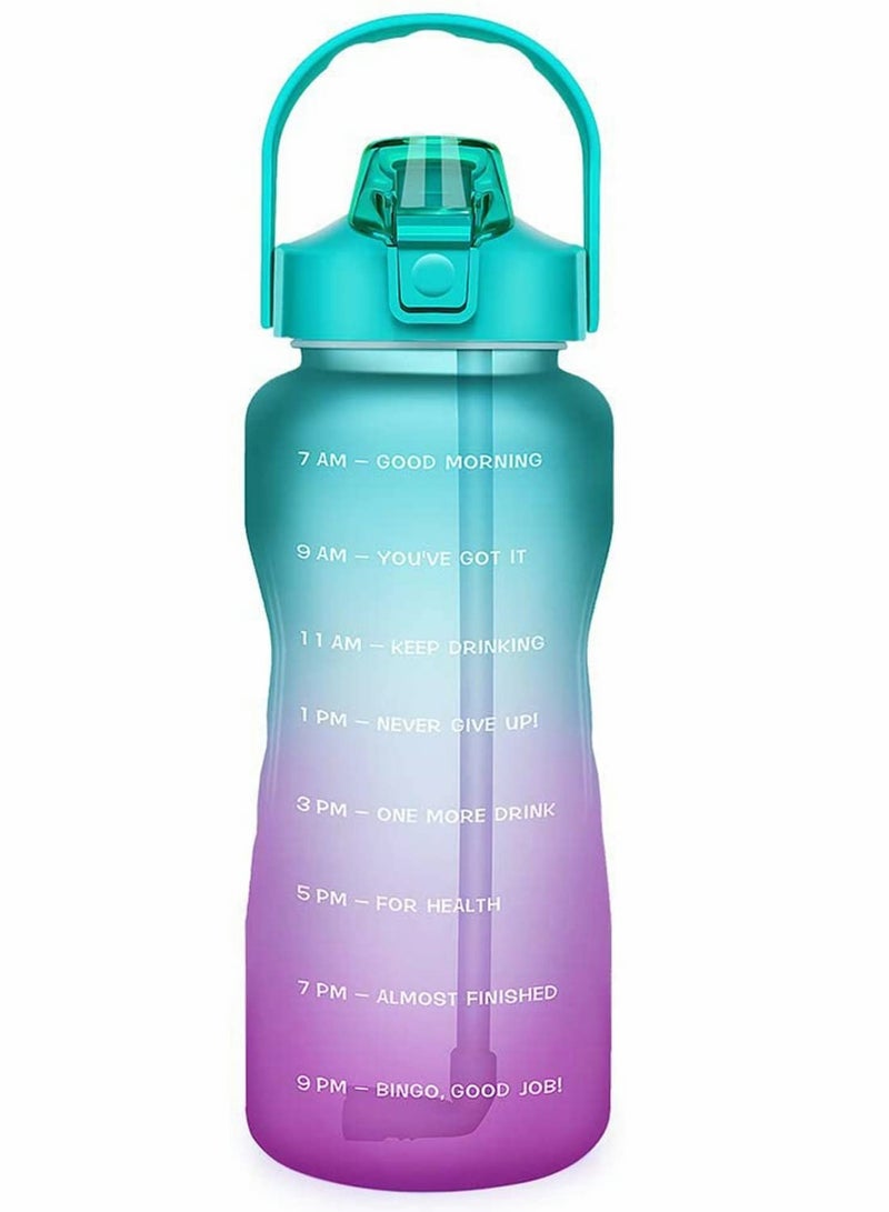 Large Motivational Water Bottle with Straw and Time Marker, 64 Oz Sports Half Gallon Container