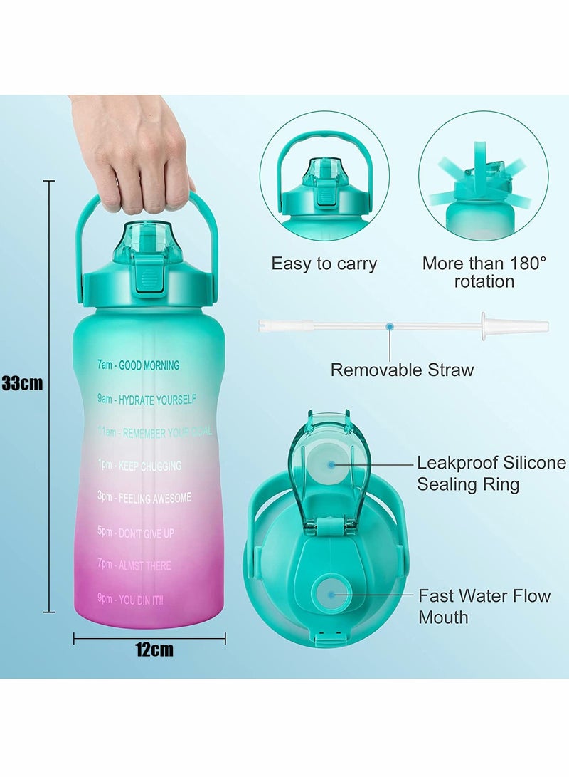 Large Motivational Water Bottle with Straw and Time Marker, 64 Oz Sports Half Gallon Container