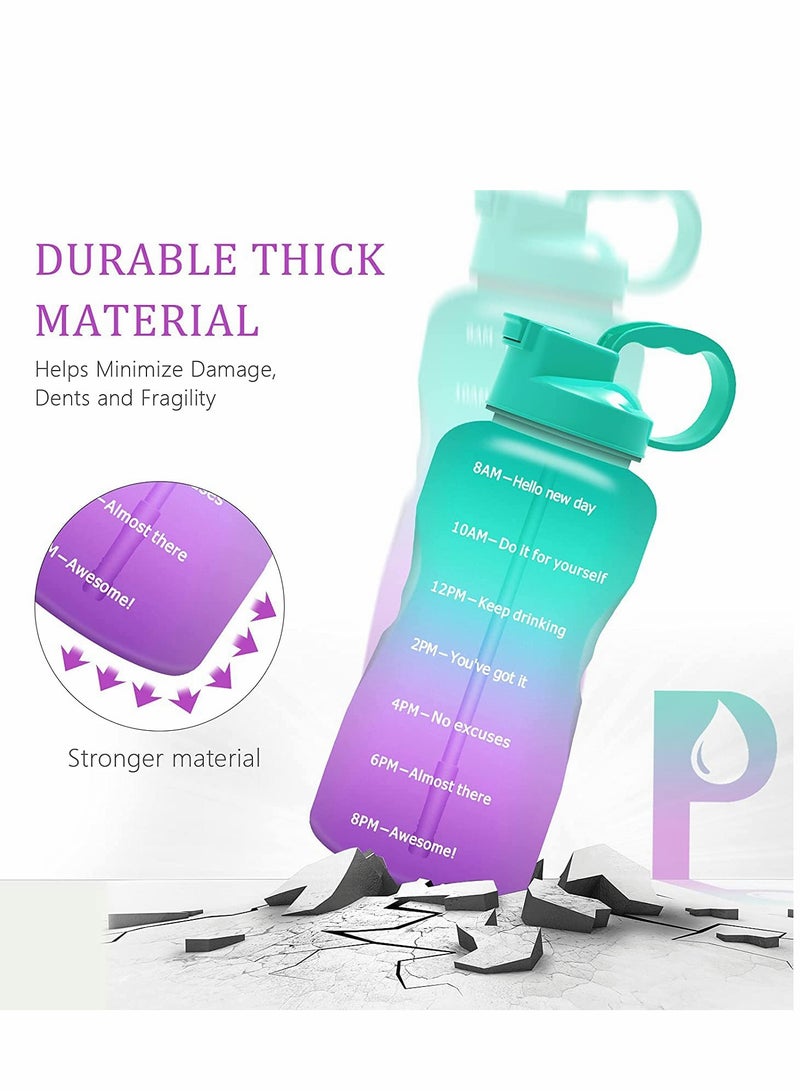 Large Motivational Water Bottle with Straw and Time Marker, 64 Oz Sports Half Gallon Container