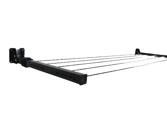 GLITZ® Clothes Drying Stand Space Saving Foldable 4 Wire Metal Wall Mount, Collapsible Rack Powder Coated Rust Proof Four Tier with Free Clothesline (Black) - Image 5