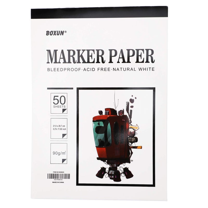 BOXUN Premium 50 Sheets Sketch Marker Paper Pad, Bleedproof Artist Drawing Paper, 8.27 x 11.69 Inch - Image 1