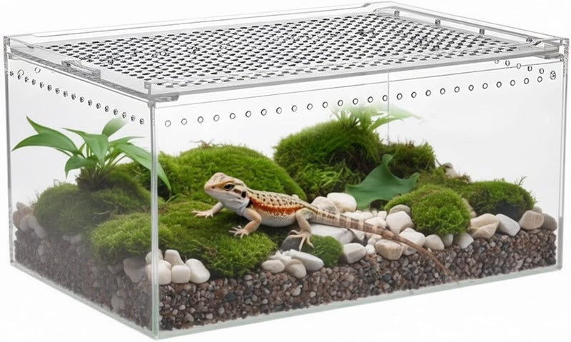Varku Reptile Terrarium Enclosure, 11.8 x 7.9 x 5.9 in / 30 x 20 x 15 cm Acrylic Tarantula Breeding Box, Transparent Jumping Spider Cage, Snake Terrarium - Image 1