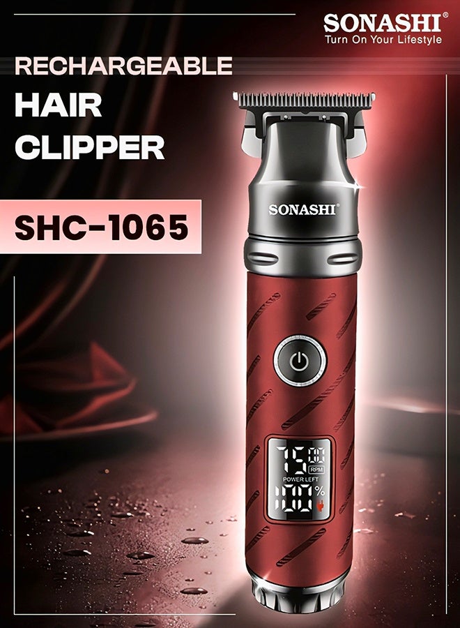SONASHI Professional T-Blade Hair & Beard Trimmer, Ceramic S/S Blade, Digital LCD, 2000mAh Lithium Battery, 4 Hours Use, USB Type-C Charging, 3 Comb Attachments SHC-1065 Maroon red - Image 1