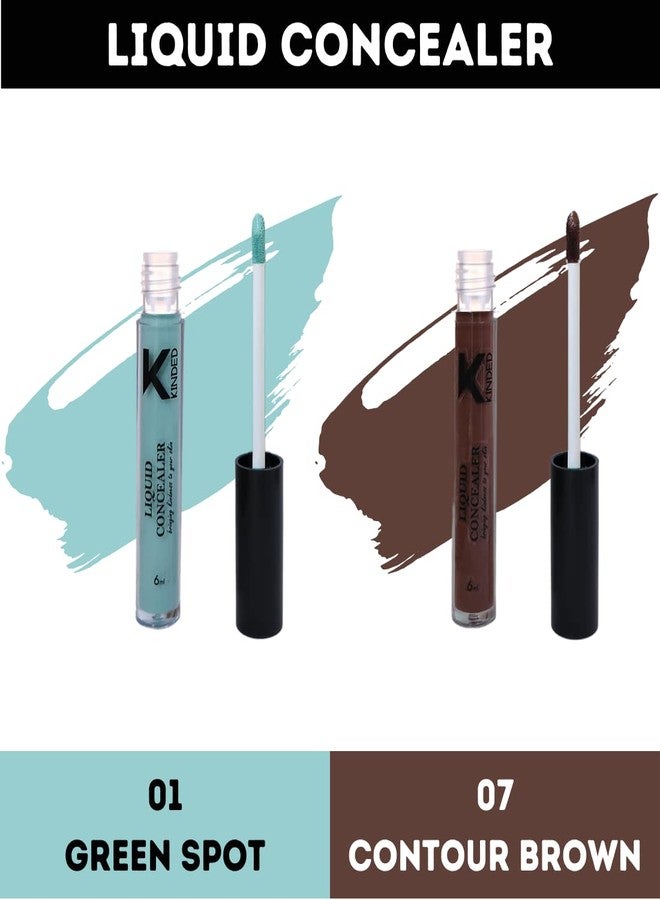 KINDED Liquid Concealer Full Coverage Colour Corrector Contour Waterproof HD Pro Master Series for Dry & Oily Skin Dark Circles & Spots (Creamy Matte, Green Spot & Contour Brown Combo, 6 ml each) - Image 2