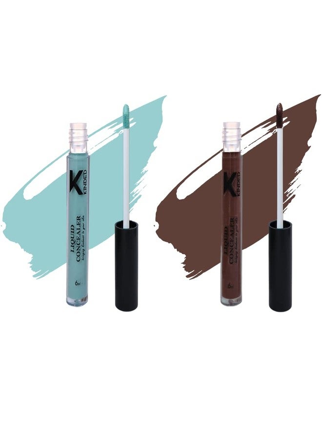 KINDED Liquid Concealer Full Coverage Colour Corrector Contour Waterproof HD Pro Master Series for Dry & Oily Skin Dark Circles & Spots (Creamy Matte, Green Spot & Contour Brown Combo, 6 ml each) - Image 1