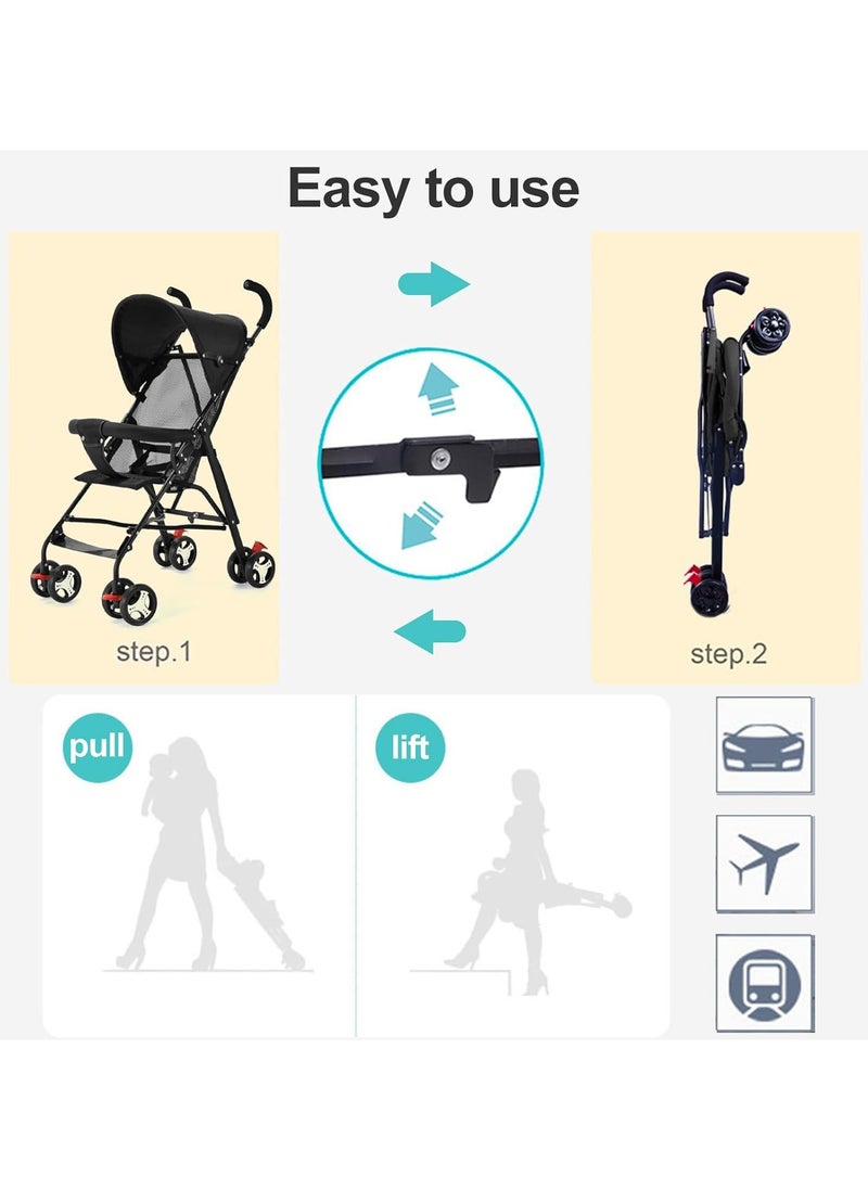 Jorunb Convenience Infant Buggy Stroller, Lightweight Travel Stroller with ‎Alloy Steel Frame, Compact Fold, Canopy, Shoulder Strap, 6 - 36 months - Black  - Image 3