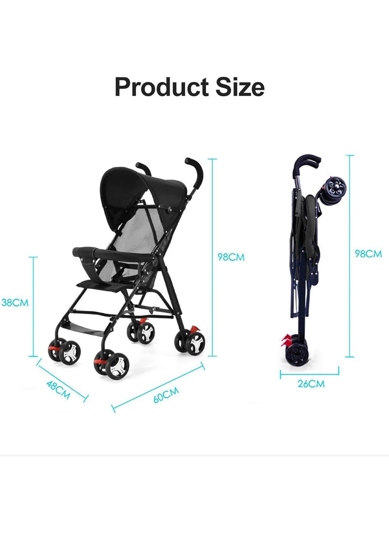 Jorunb Convenience Infant Buggy Stroller, Lightweight Travel Stroller with ‎Alloy Steel Frame, Compact Fold, Canopy, Shoulder Strap, 6 - 36 months - Black  - Image 2