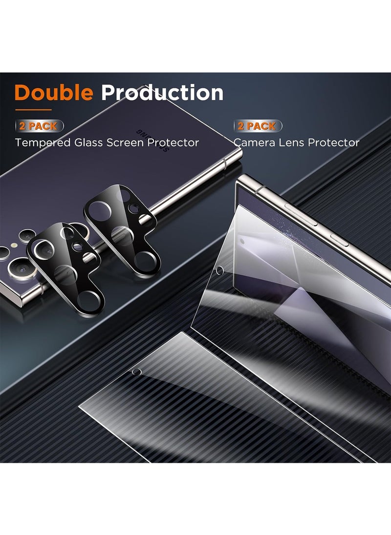[2+2] Screen Protector For Samsung Galaxy S25 Ultra 5G Tempered Glass with 2 Pack Camera Lens Protector, [Fingerprint Compatible] Touch Sensitive, 9H Hardness Tempered Glass, Case Friendly