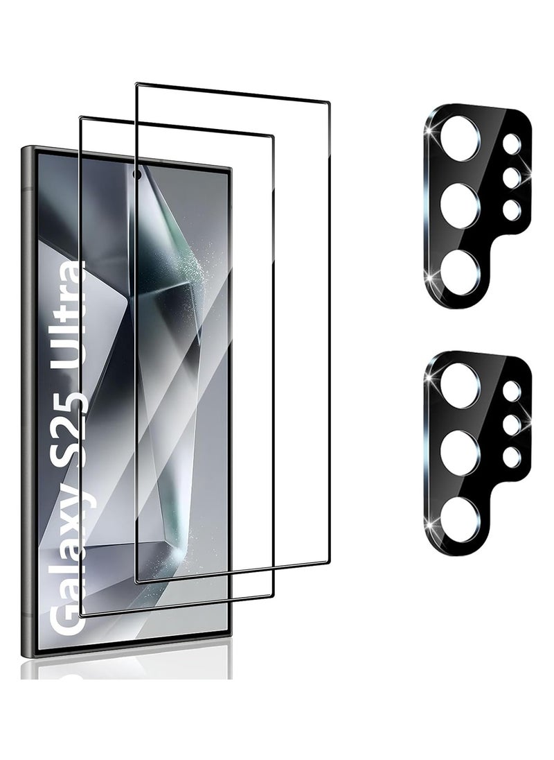 [2+2] Screen Protector For Samsung Galaxy S25 Ultra 5G Tempered Glass with 2 Pack Camera Lens Protector, [Fingerprint Compatible] Touch Sensitive, 9H Hardness Tempered Glass, Case Friendly