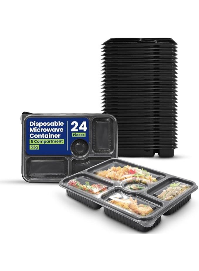 Lynacz Original 24 Pieces Microwave Disposable Container With Lid Rectangular - 5 Compartment Meal Prep Container Set - Plastic Container For Kitchen Food Storage - Take Away Containers For Lunch Boxes - Image 2