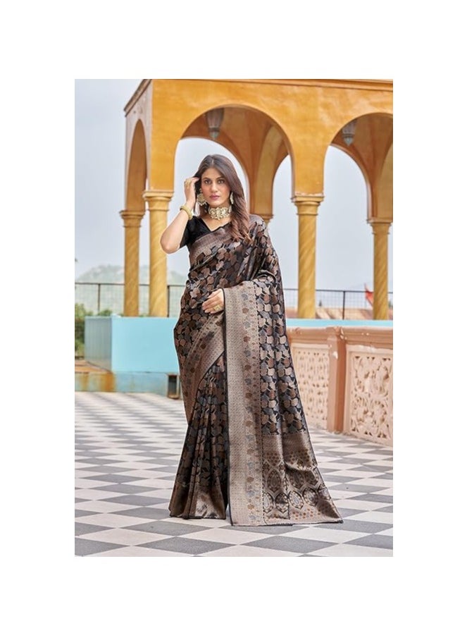 Womens Kanjivaram Silk Saree with Zari Woven Saree With Blouse Piece