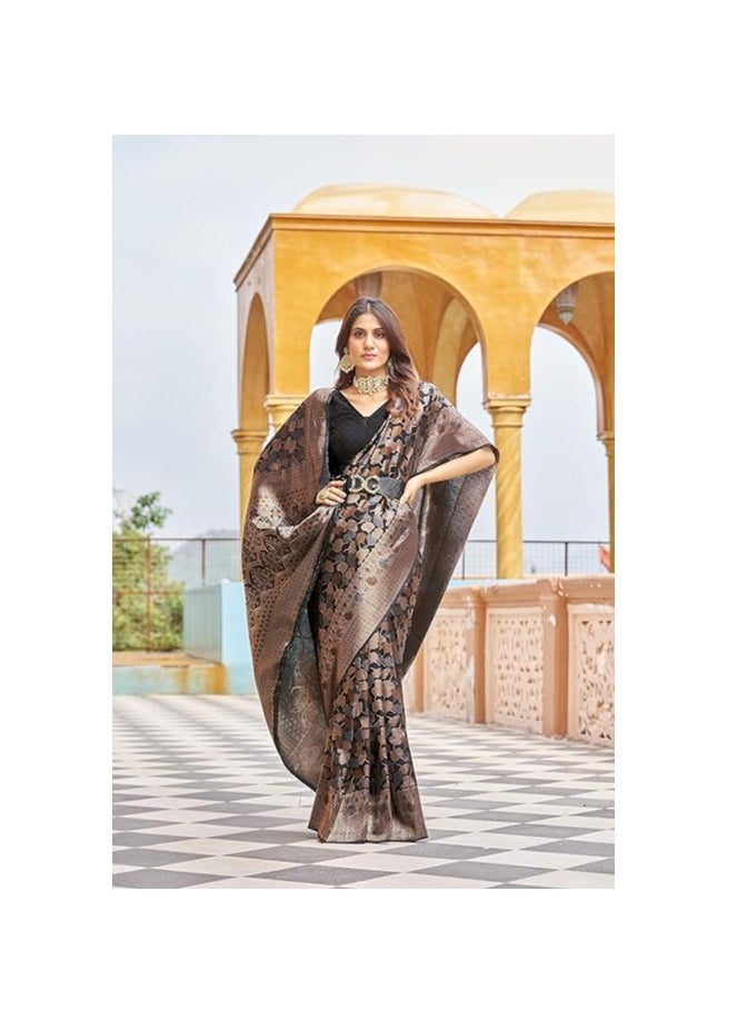 Womens Kanjivaram Silk Saree with Zari Woven Saree With Blouse Piece