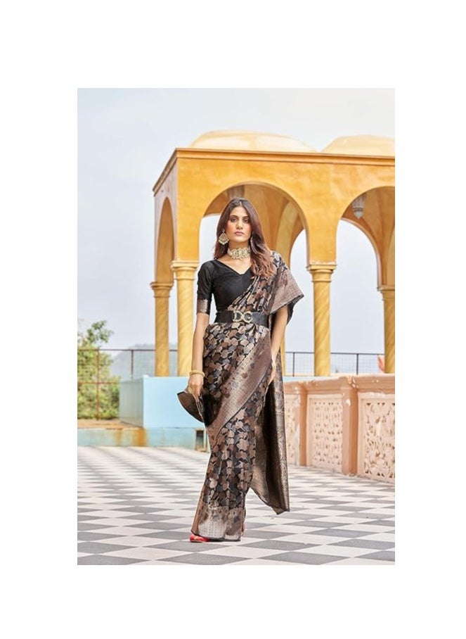 Womens Kanjivaram Silk Saree with Zari Woven Saree With Blouse Piece