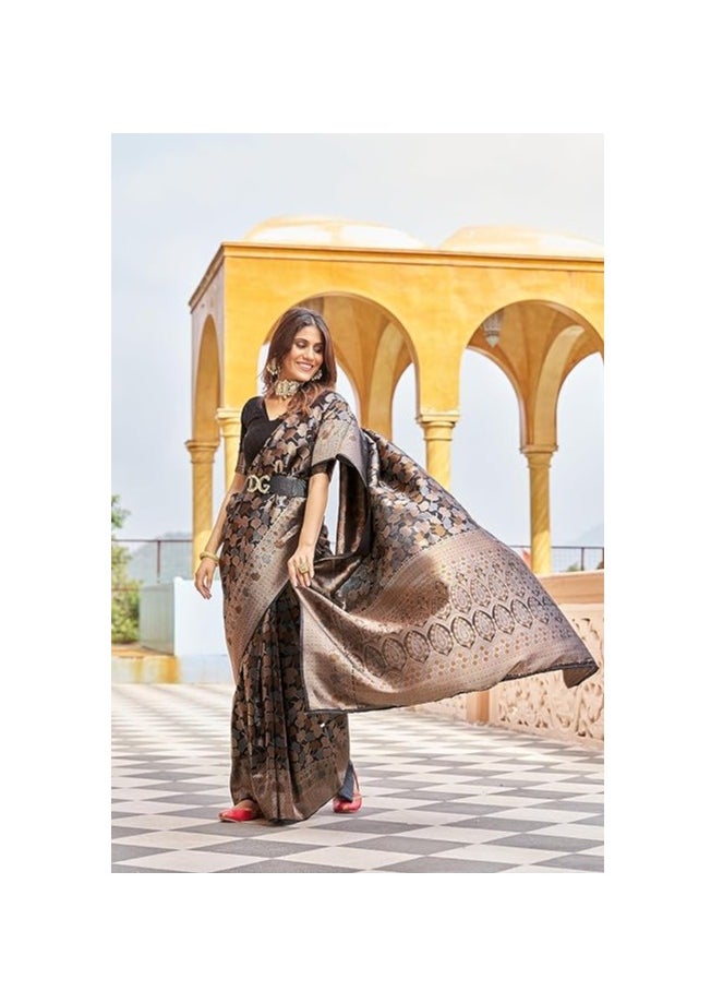 Womens Kanjivaram Silk Saree with Zari Woven Saree With Blouse Piece