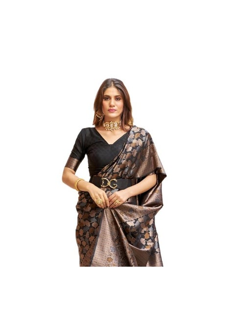 Womens Kanjivaram Silk Saree with Zari Woven Saree With Blouse Piece