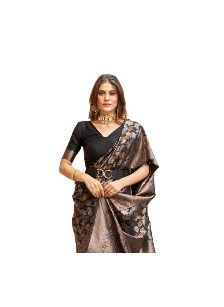 Womens Kanjivaram Silk Saree with Zari Woven Saree With Blouse Piece