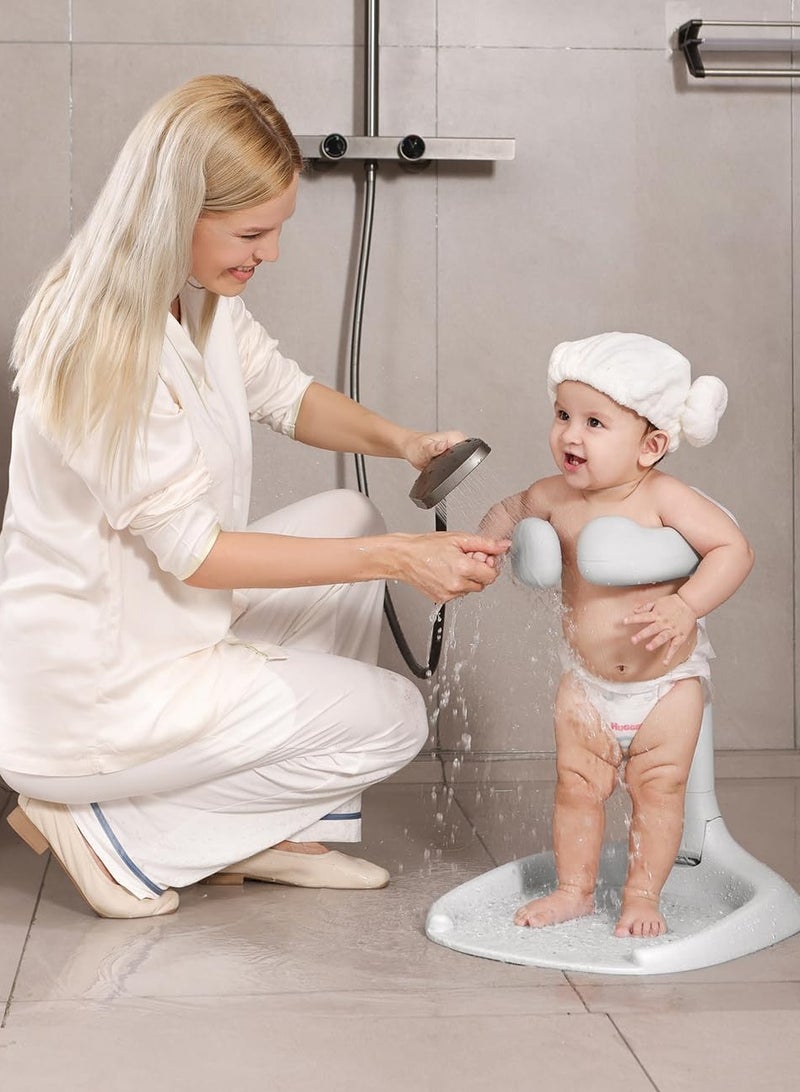 Adjustable Baby Shower Stand, Baby Bath Stand, Baby Shower Standing Support with Adjustable Height and Safety Handle, Foldable and Compact Baby Bathtub with Stand (GREY) - Image 1
