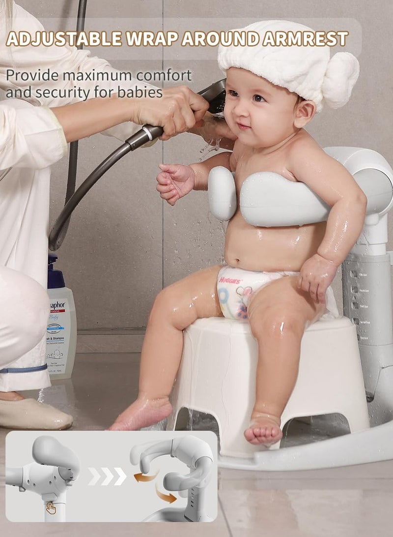 Adjustable Baby Shower Stand, Baby Bath Stand, Baby Shower Standing Support with Adjustable Height and Safety Handle, Foldable and Compact Baby Bathtub with Stand (GREY) - Image 2
