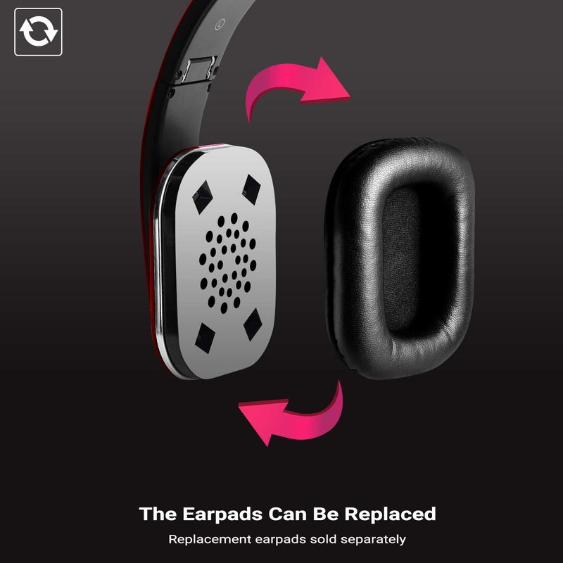 August EP650 Bluetooth Wireless Over-Ear Headphones with aptX Low Latency, NFC, Multipoint Pairing, Wired Option, Built-in Microphone - Red - Image 3