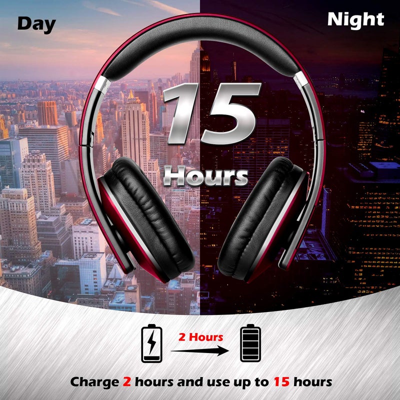 August EP650 Bluetooth Wireless Over-Ear Headphones with aptX Low Latency, NFC, Multipoint Pairing, Wired Option, Built-in Microphone - Red - Image 4