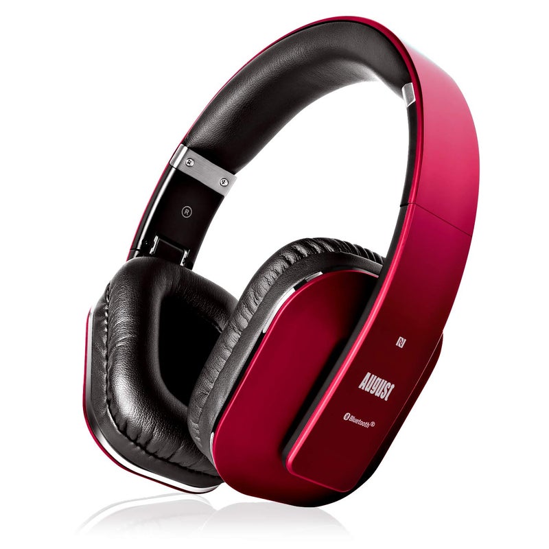 August EP650 Bluetooth Wireless Over-Ear Headphones with aptX Low Latency, NFC, Multipoint Pairing, Wired Option, Built-in Microphone - Red - Image 1