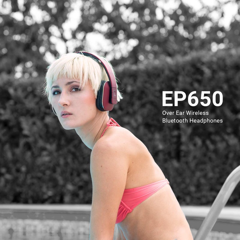 August EP650 Bluetooth Wireless Over-Ear Headphones with aptX Low Latency, NFC, Multipoint Pairing, Wired Option, Built-in Microphone - Red - Image 5
