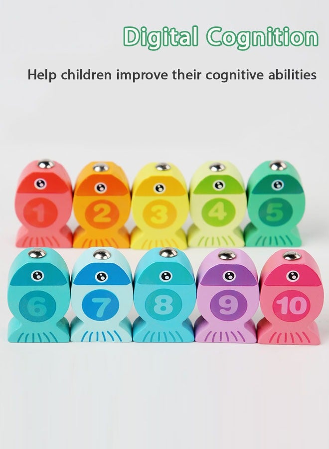 Magnetic Wooden Fishing Game Toys for Toddlers,Wooden Fish Magnets Fishing Learning Color Sorting Puzzle Montessori Preschool Educational Fine Motor Skills for 3 4 5 Years Old Boys Girls - Image 4