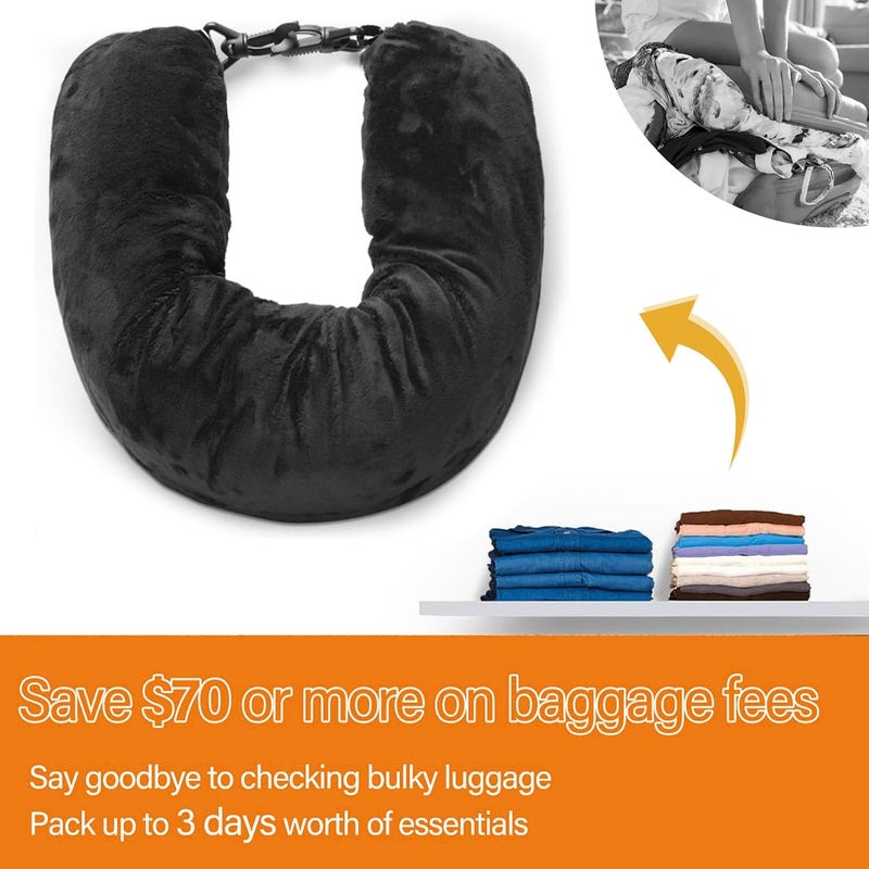 Nenkarn Nenkarn Stuffable Neck Pillow Travel Neck Pillow Storage Bag for Airplanes Tube Travel Neck Pillow Stuff with Clothes No Extra Baggage Fees Fits 3 Days of Travel Essentials No Filler Black  - Image 3