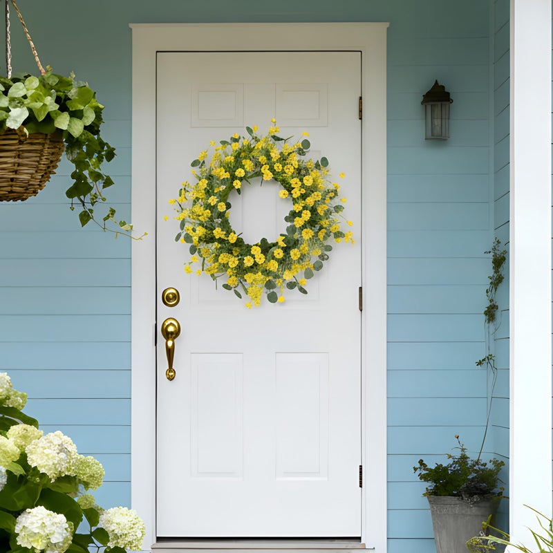 Pinkpum 22 Inch Yelllow Daisy Eucalyptus Wreath, Artificial Spring Summer Floral Wreath for Front Door, Farmhouse Wedding Wall Window Decor - Image 4